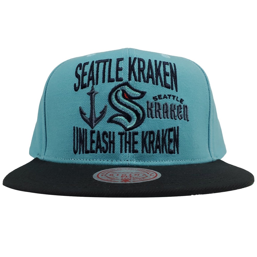Seattle Kraken Mitchell & Ness NHL Snapback Hat Cap Embroidery Logos Teal NWT